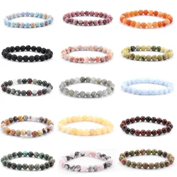 Natural Stone Bracelet 6/8mm Lava Stone Tiger Eye Rose Pink Quartzs Jade Amethysts Hematite Bracelets For Women Men