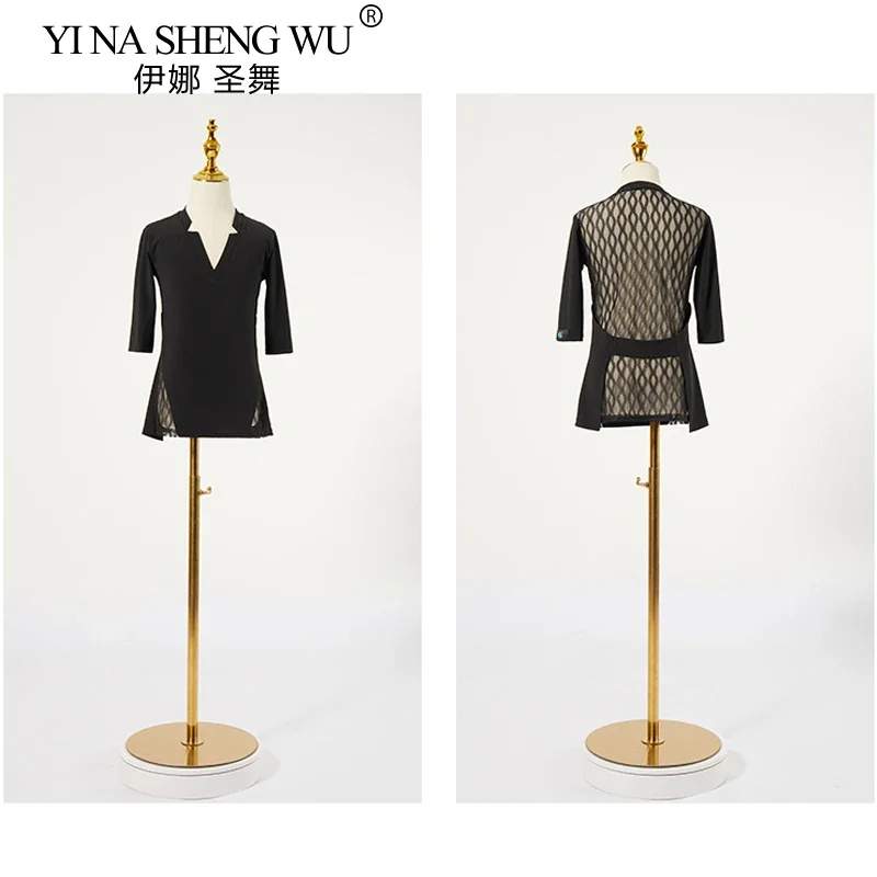 Camiseta de baile latino para hombre, ropa de actuación de competición profesional, Top hueco con espalda en blanco y negro, cómodo y transpirable