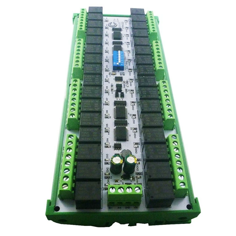 

20A Easy To Install DIN Rail Box DIP Switch Setup Parameters 32CH Modbus RTU RS485 Relay Module RYR432D