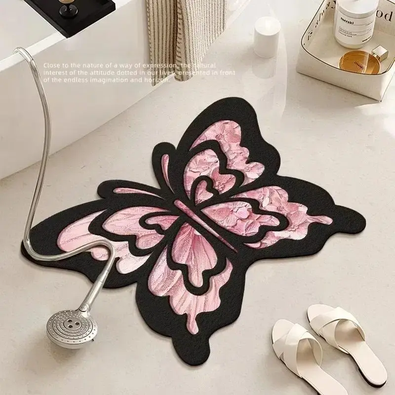 Butterfly absorbent floor mat bathroom floor mat bedroom non-slip mat anti-dirty carpet