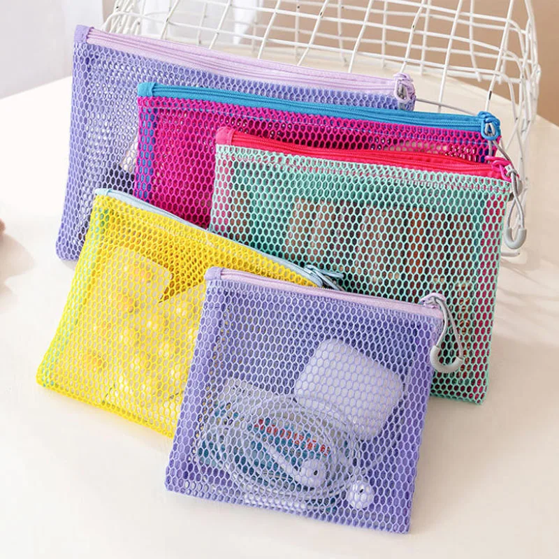 

10 шт./лот, 13*14, 14*18, 15*22 см, портативная сумка для хранения помады и наушников для путешествий, с двойной молнией, сетчатая косметичка