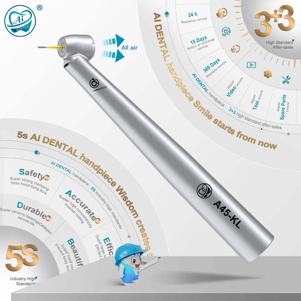 AI DENTAL AiKO Series A45-KL Handpiece/Set K-Type Dental High Speed Air Turbine Handpiece 45-degree angle Head Triple Water Jet