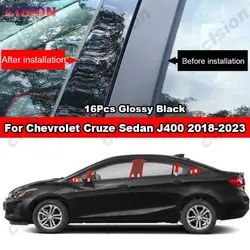 16x Glossy Black Car Door Window Center Column B C Pillar Post Cover Mirror Effect Trim For Chevrolet Cruze Sedan J400 2018-2023