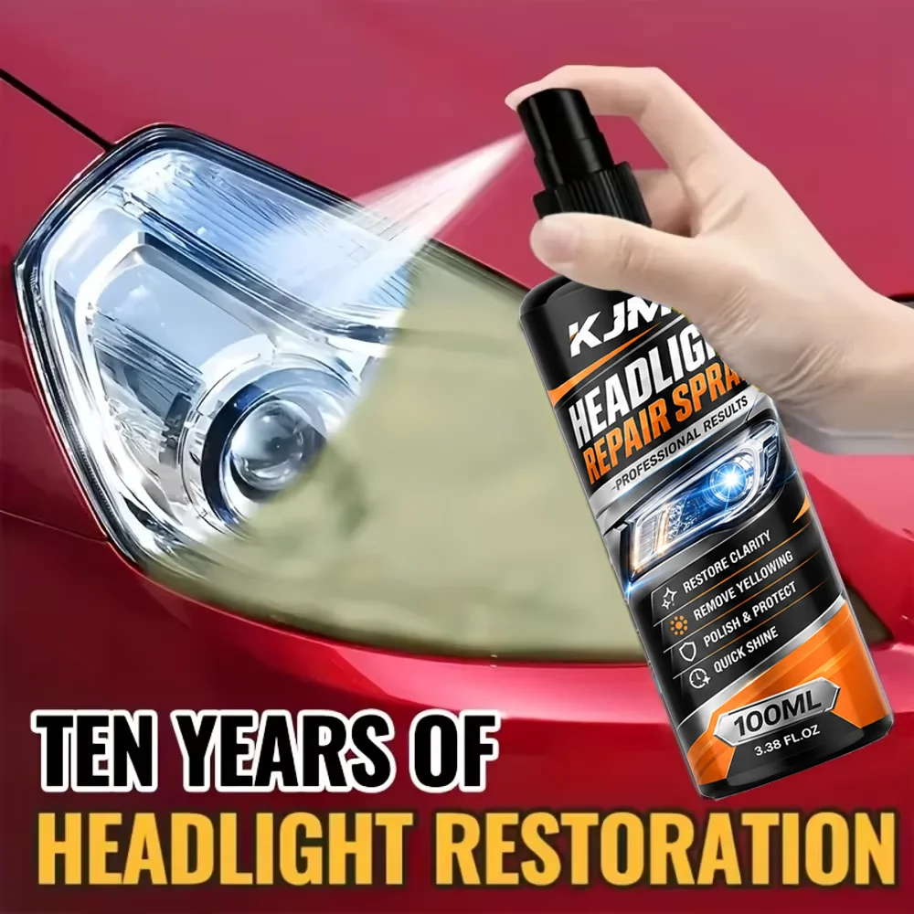 KJM Car Headlight Restoration Spray Quick Polish Remove Oxidation Yellow Fog Restore Clarity For Auto Headlamp Lens Refinishing