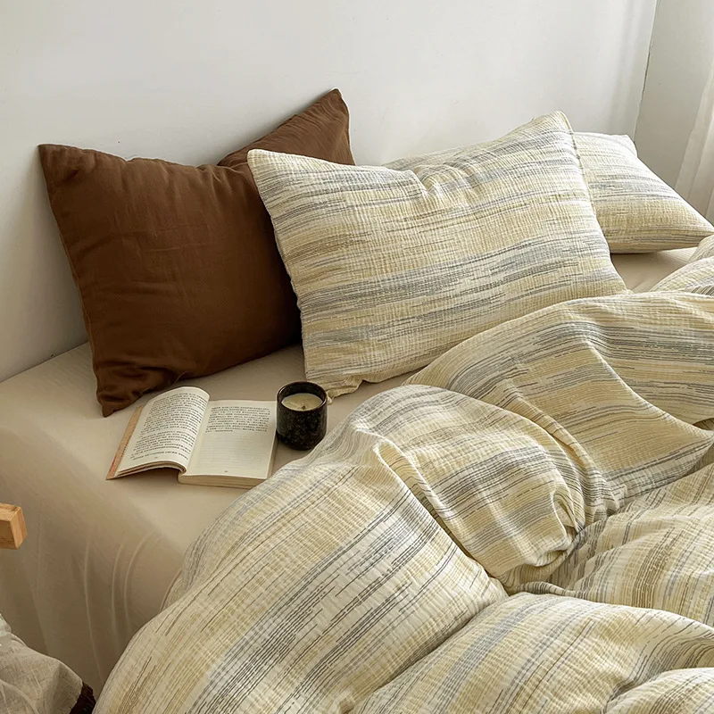 Nordic Super-Soft Wrinkled Yarn Bedding Sets Washed Cotton Breathable and Comfortable Quilt Kit Single Double Bed Bed Linens