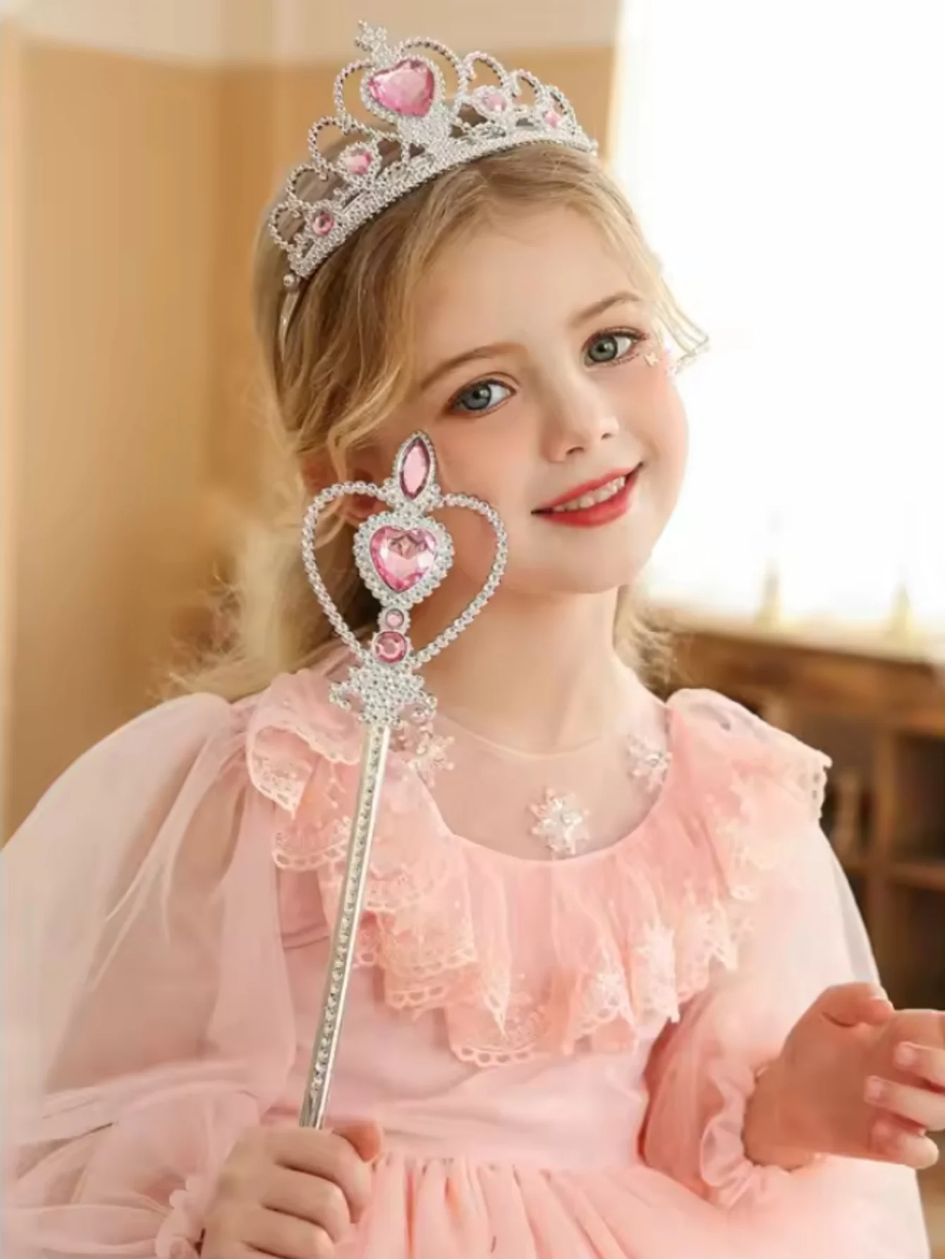 Accessori per vestire la principessa Tiara con corona da principessa per bambine, regali giocattolo con bacchetta magica per tiara da principessa per bambini per 3-6 ragazze