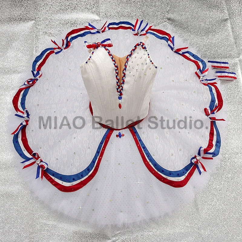 

Flames of Paris ballet tutu classical Split Costume girls professional Platter Ballet Pancake No elasticity red white blue 0468