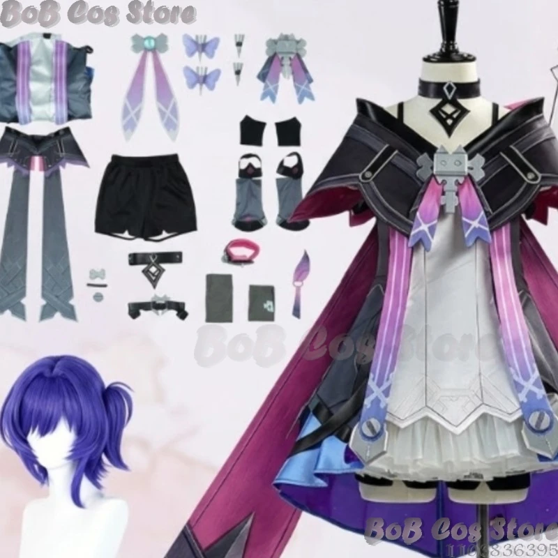 Disfraz de Prune Cosplay de Genshin Impact, Vestido Morado Kawaii Loli con Peluca, Estilo Lolita Y2K, Ideal para Halloween, Navidad, Carnaval y Eventos