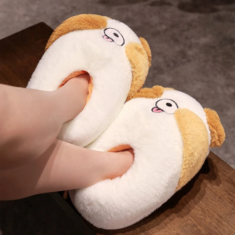 Women Home Floor Fluffy Slippers Winter Warm Shoes Cute Cartoon Animals Soft Faux Fur Couples Indoor House Bedroom Cotton Shoes
