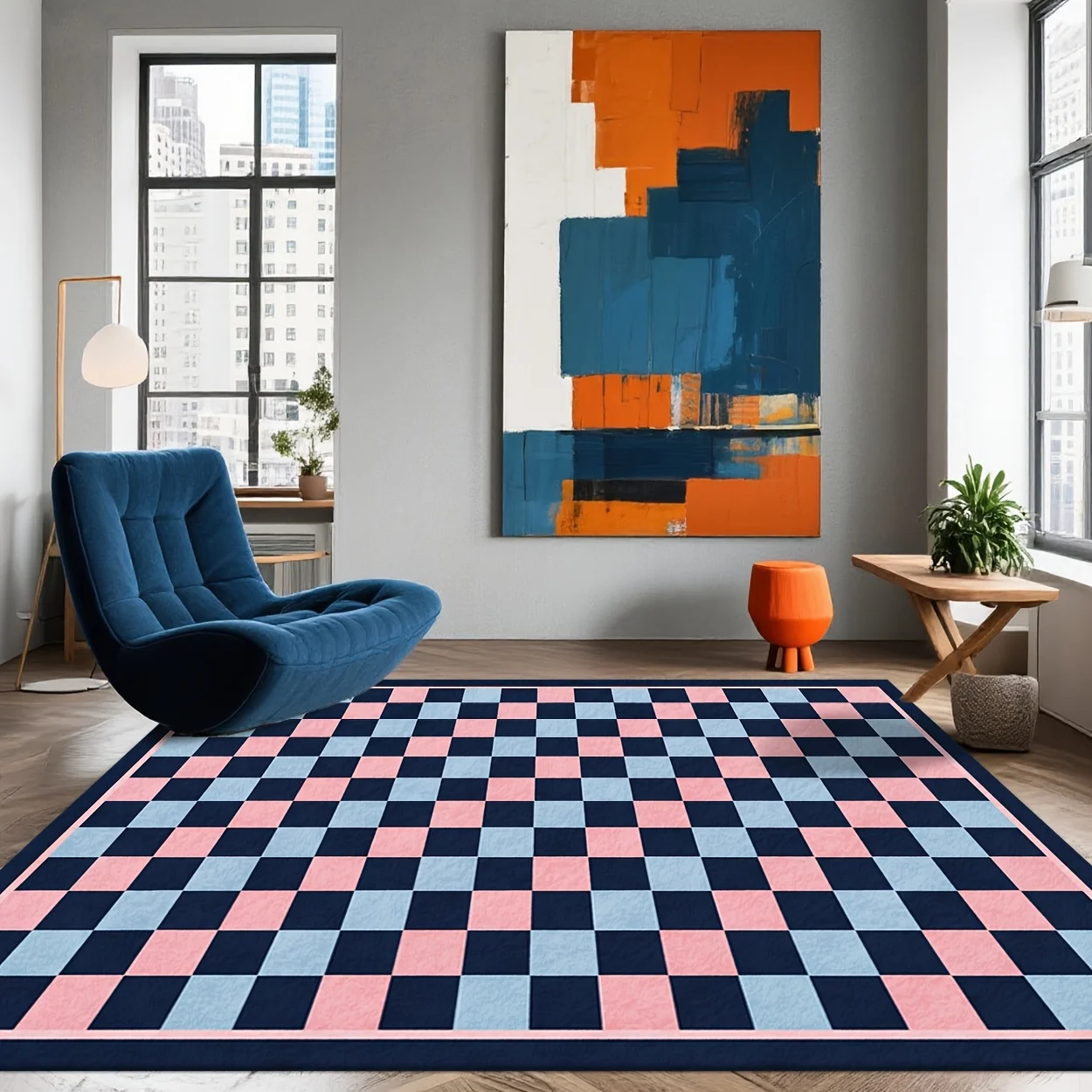 Red Orange Semi-Circle Geometric Area Rug Living Room Bedroom Floor Mat Non-Slip Soft Decorative Carpet
