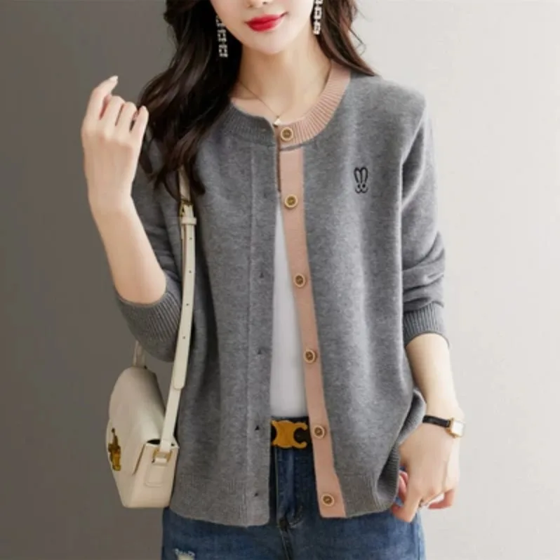 Outlets Suéter de punto para mujer Cárdigan Prendas de abrigo Corte holgado Lana Camere Largo Sve Low round Ne Button up Spring Faion