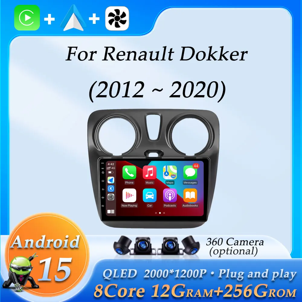 Car Radio Multimedia Video Player for Renault Dokker 2012 - 2020 GPS Navi Wireless CarPlay DSP Stereo Split Screen BT Android 15
