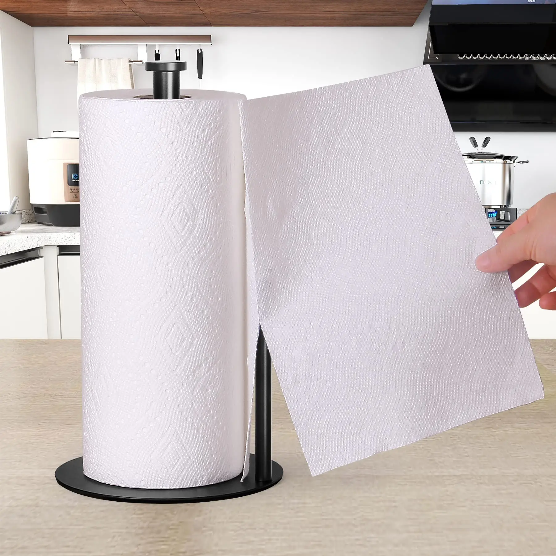 Paper Towel Holder Countertop Black Kitchen Paper Towel Holder Stand for Kitchen and Bathroom Organization No-Installation