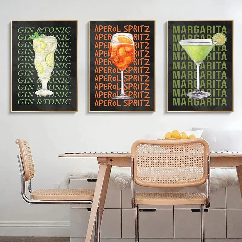 Large-sized 1pc frameless Canvas Painting Aperol Spritz Gin and Tonic Espresso Martini Mojito Cocktails Font Art Poster Canvas P