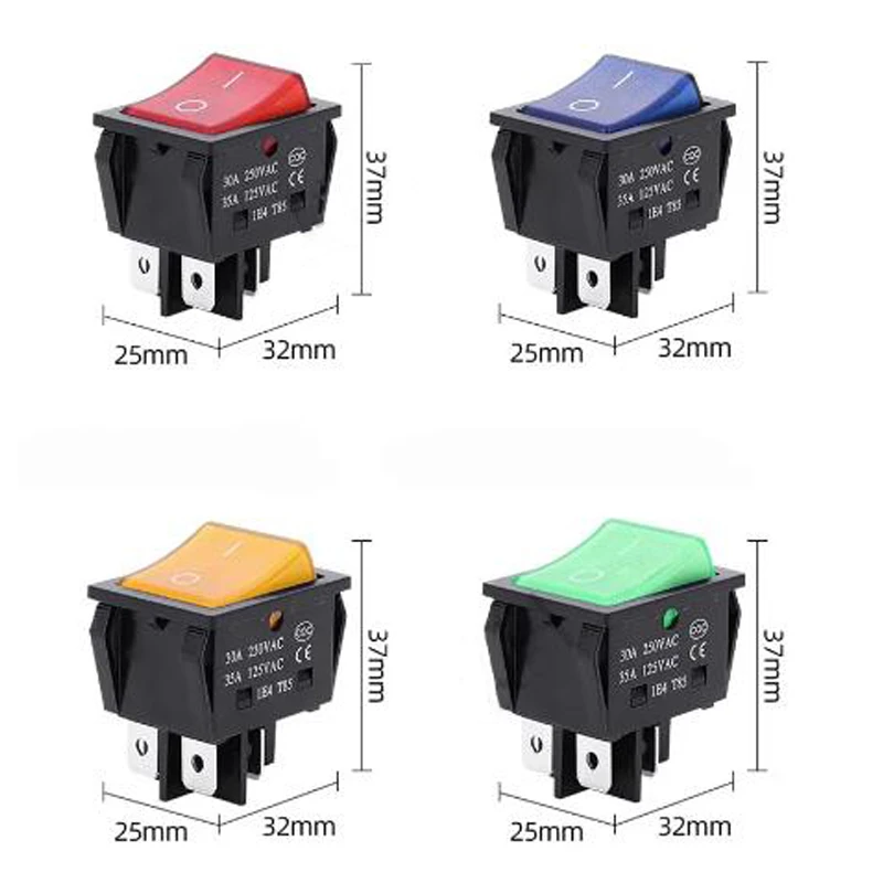 50PCS KCD4 Sterling Silver Point 30/35A 250/125V ACRocker Power Button Switches High Current ON/OFF Special for Eelding Machine