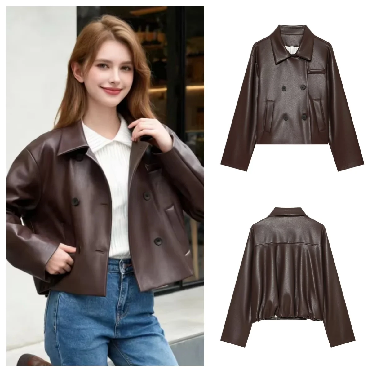Guobioziy Women's Jacket 2026 Autumn New Fashion Retro Slim Short Faux Leather Coat Autumn Youthful Elegant Street Style