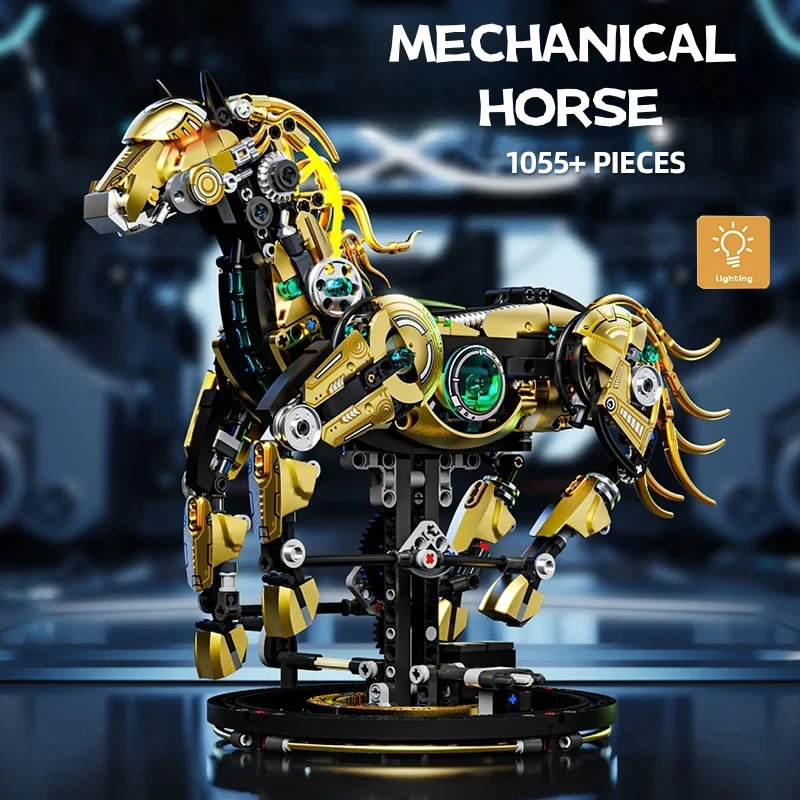 MOC Blocks Electric Mechanical Horse Dinosaur Whale Building Kit Movable Technical Animal Model DIY Assembly Toys Birthday Gifts