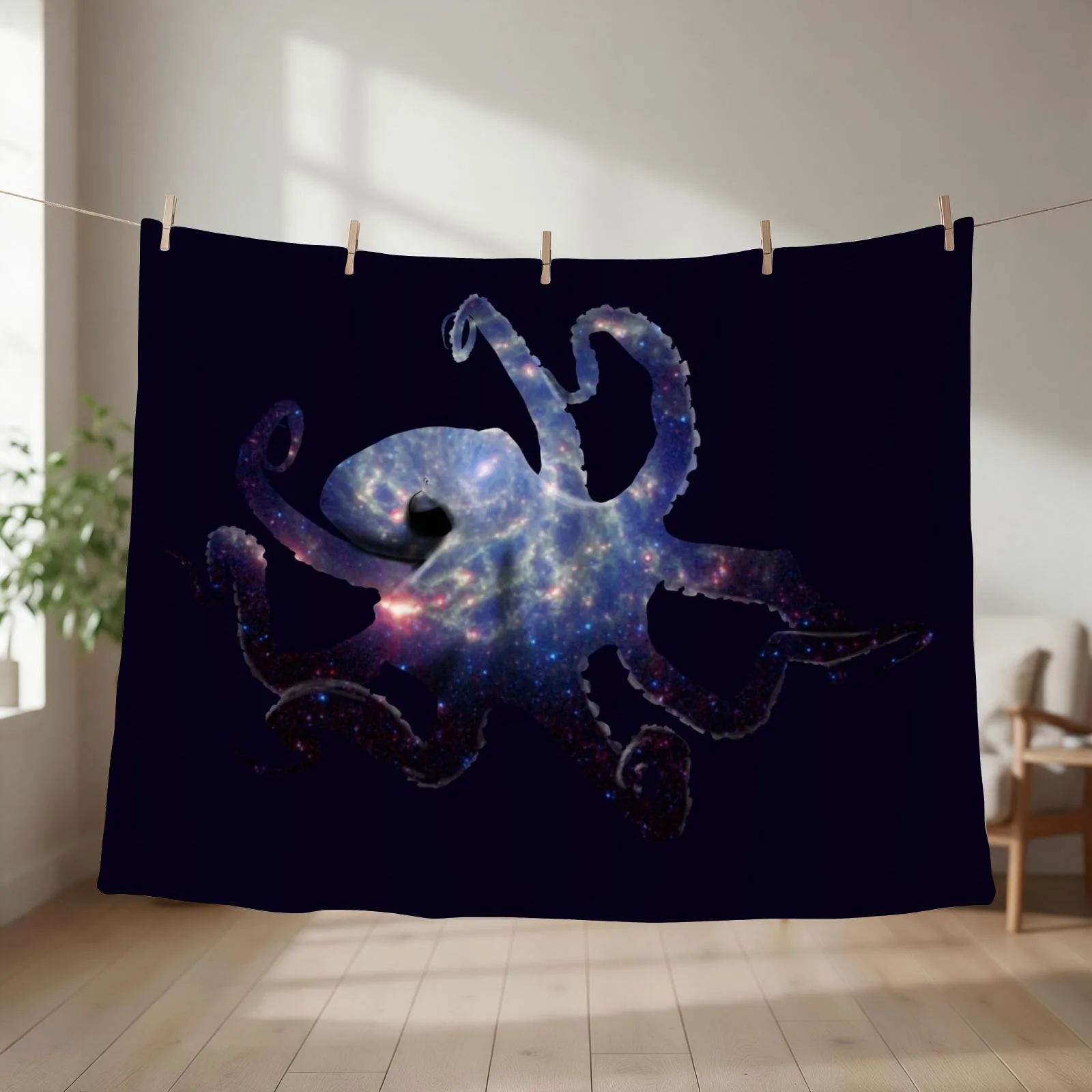 Galaxy Octopus Throw Blanket couch cozy soft plush fuzzy picnic outdoor blanket