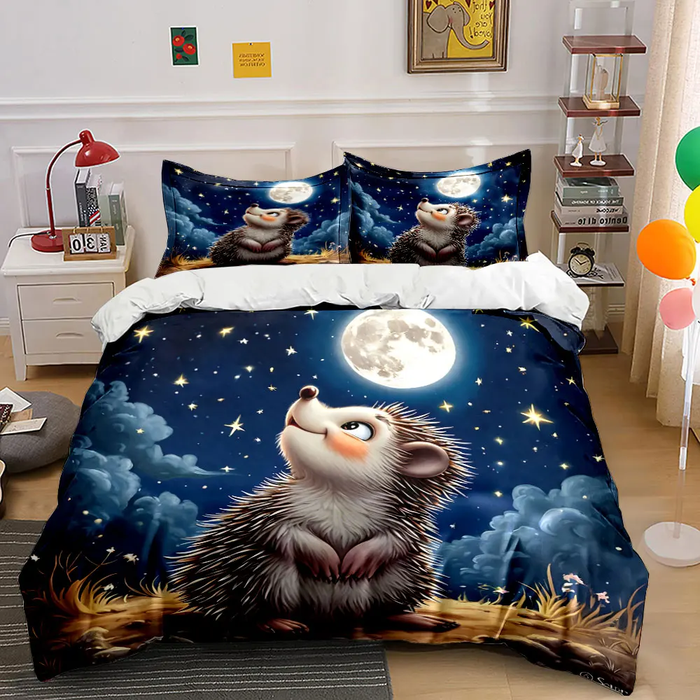 Hedgehog Night Sky Decor Set Multiple sizes kid's and adults' bedroom Exquisite 3PC bedding set, gift