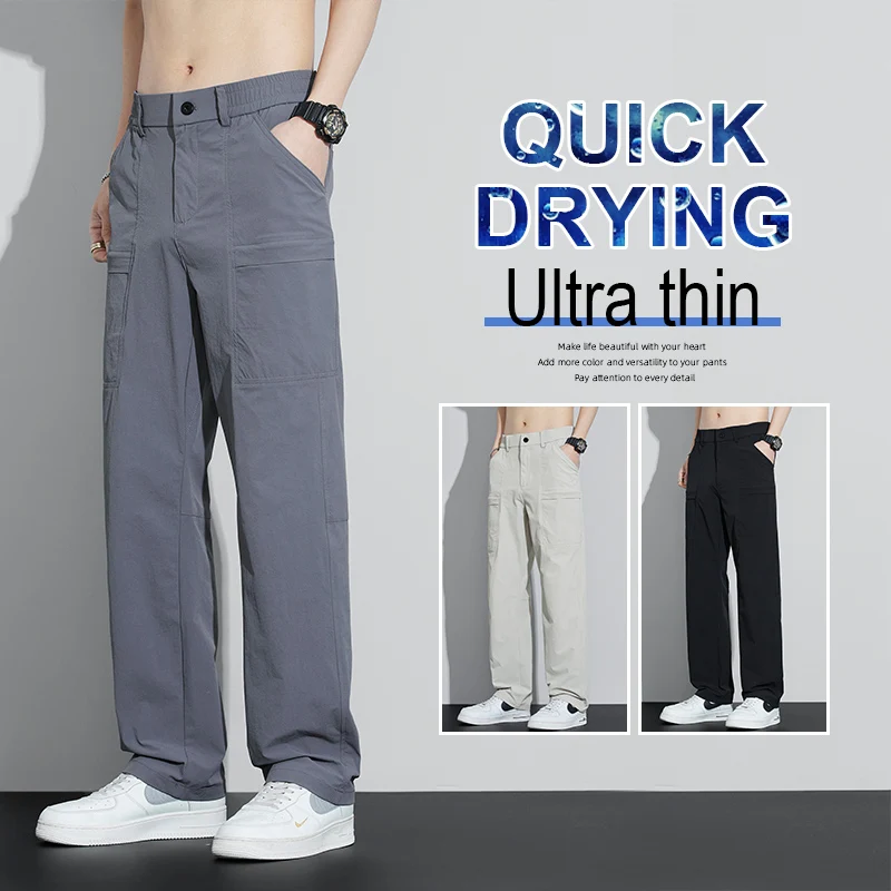 

Mens Outdoor Nylon Multi Pocket Loose Straight Cargo Pants 2025 Summer Autumn Versatile Casual Long Trousers Plus Size 5XL