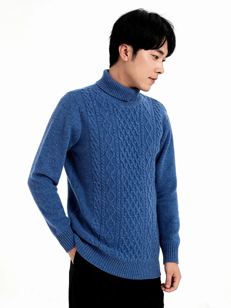 

Merino 100% Wool Men's High Collar Pullover Thickened Autumn Winter Base Knitted Cashmere Sweater