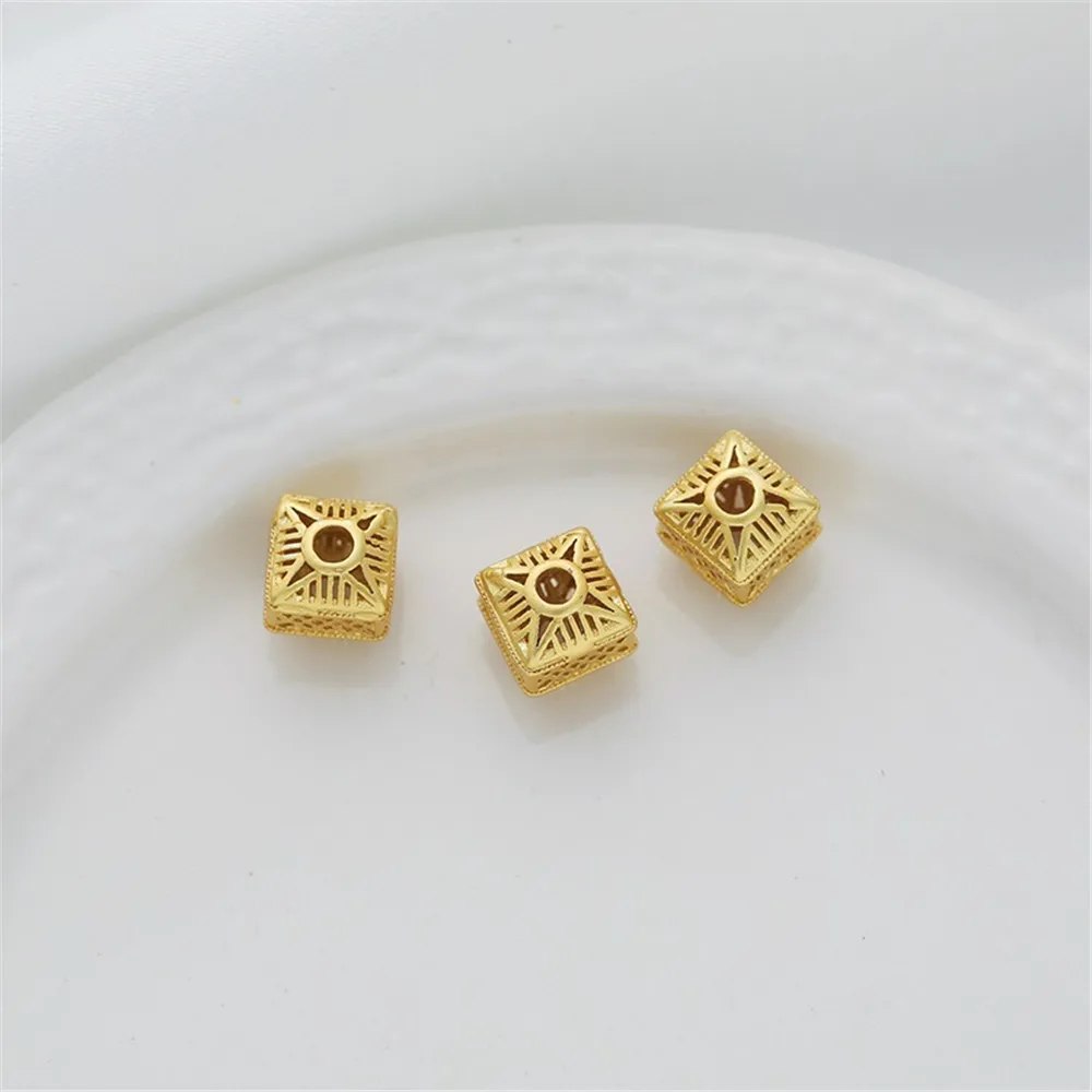 

18K Matte Gold Color Necklace Ancient Gold Three-dimensional 6mm Square Box Lantern Bead Chain DIY Handmade Jewelry Accessories