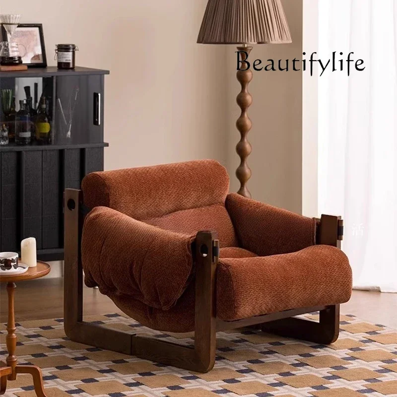 

D36Medieval chenille velvet living room single sofa designer leisure chair ash wood lazy sofa
