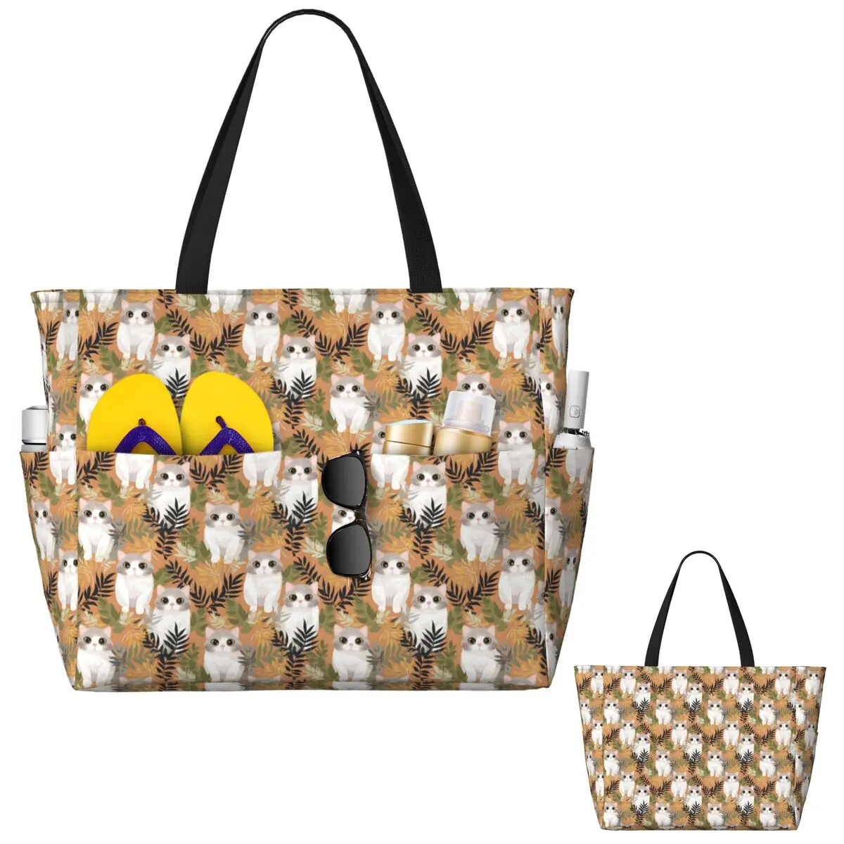 Borsa tote da spiaggia per gatti con zenzero grigio e gattini siamesi, palestra sportiva, yoga, borsone grande, borsa da viaggio da donna, borsa da fitness