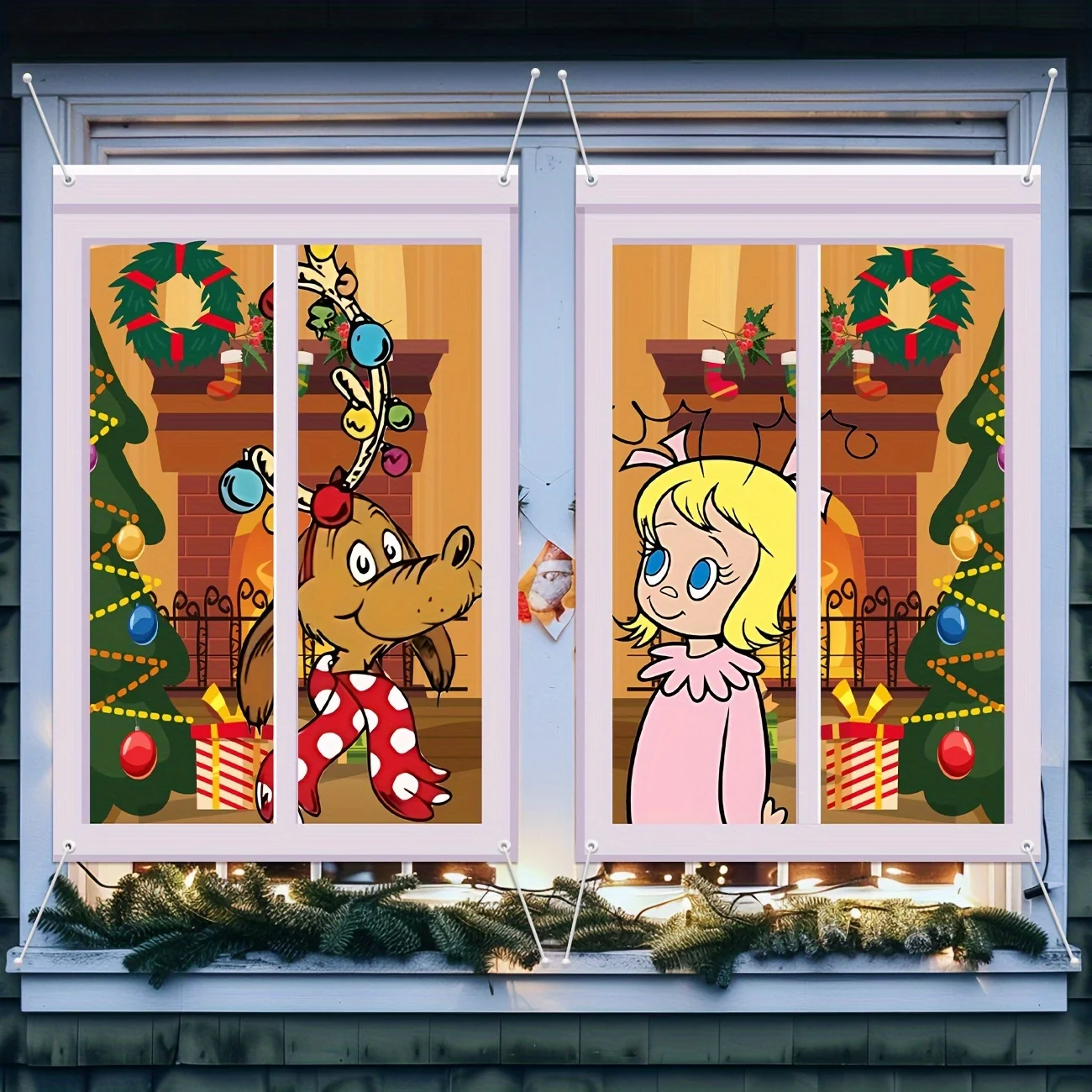 2 Stück Willkommen bei Whoville Fensterabdeckung Weihnachtsdekorationen Whoville Weihnachtsdekorationen Outdoor Outside Hintergrund Home Decor