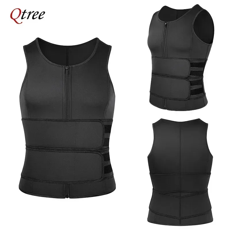 Men\'s Body Shaper Waist Trainer Sauna Vest Double Belt Sweat Shirt Corset Top Abdomen Slimming Shapewear Fat Burn Fitness Suits