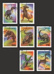 7Pcs/Set Tanzania Post Stamps 1994 Prehistoric Animal Dinosaur Brachiosaurus Marked Postage Stamps for Collecting