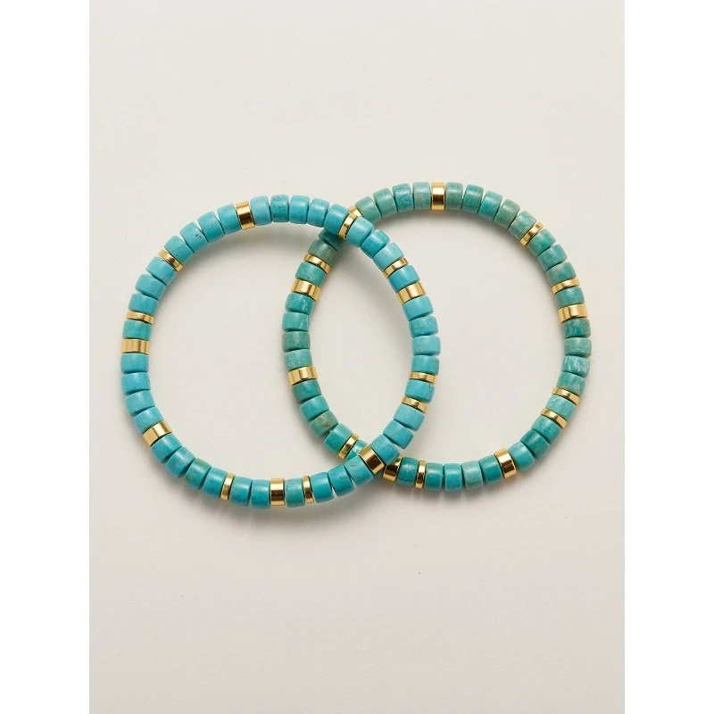 Natural turquoise bracelet, straight cut beads can be stacked and worn.