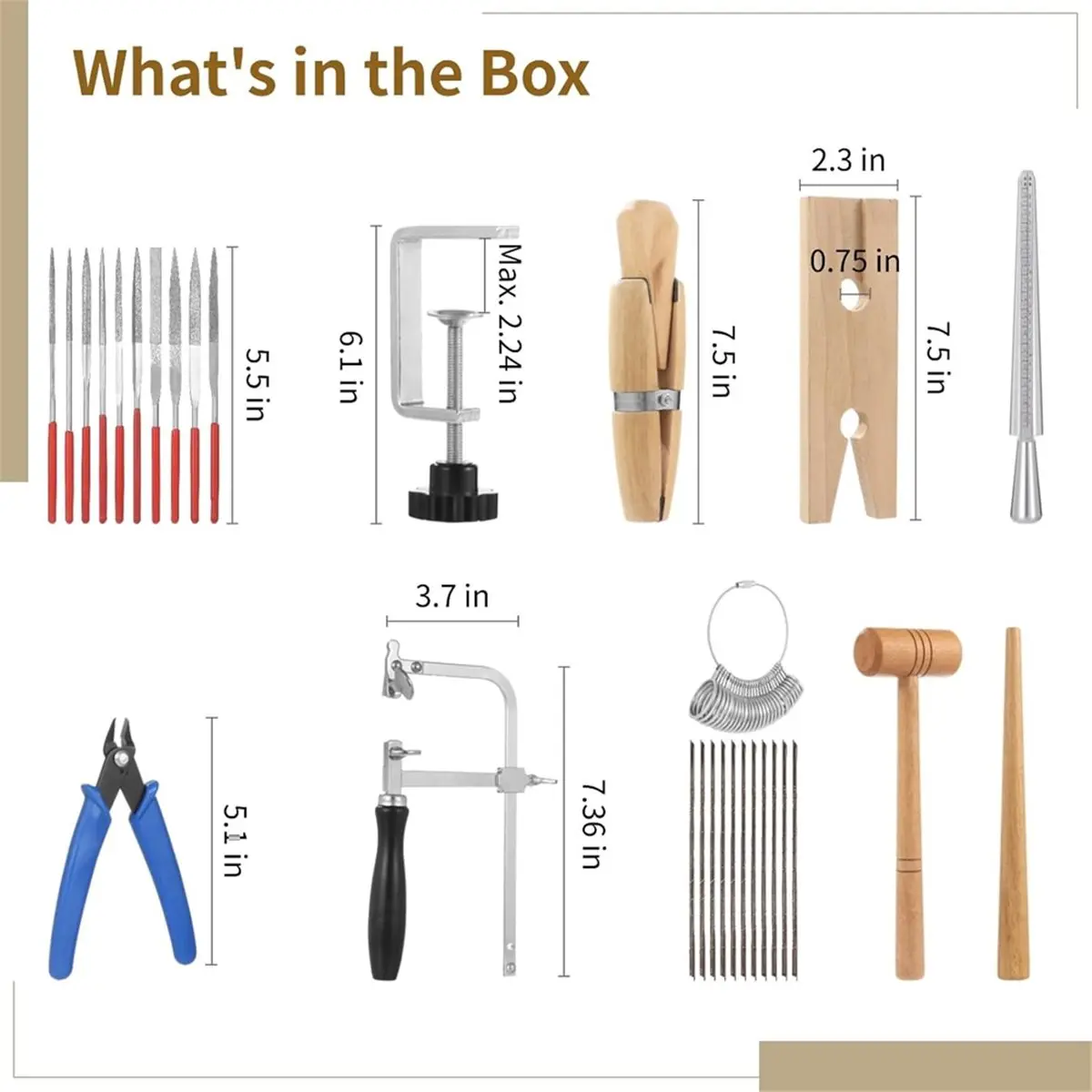 Jewelers Tools Set, Includes Saw Frame, Bench Pin, Files, Clamps & Sizers, Complete Silversmithing Set for Jewelry Craft
