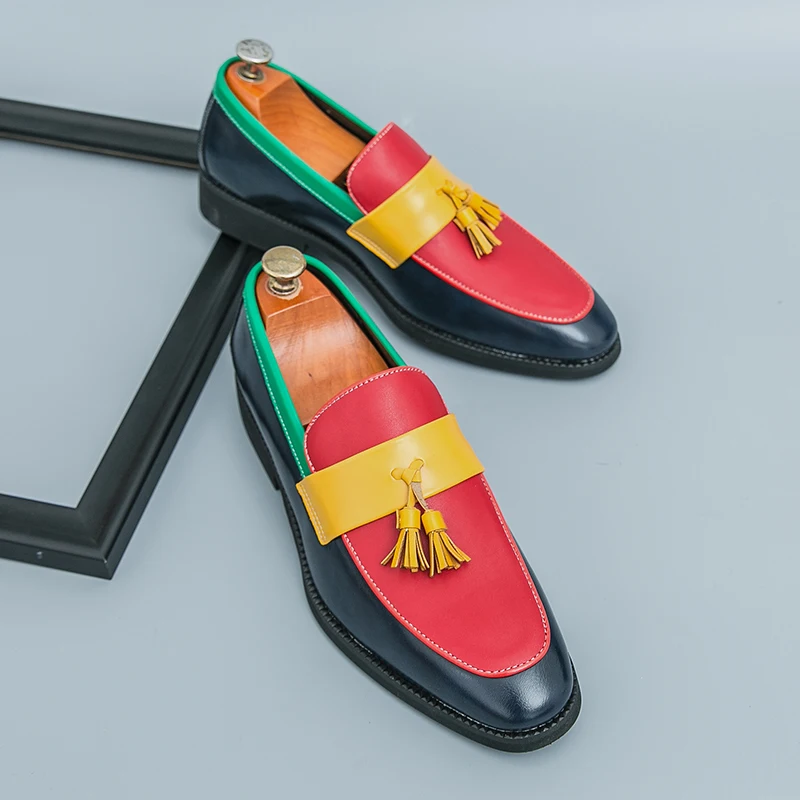 HKDQ موضة شرابات أحذية من الجلد حذاء رجالي الأعمال فستان رجالي غير رسمي أحذية مختلط الألوان الأحذية الاجتماعية الذكور أحجام كبيرة 38-46 #2