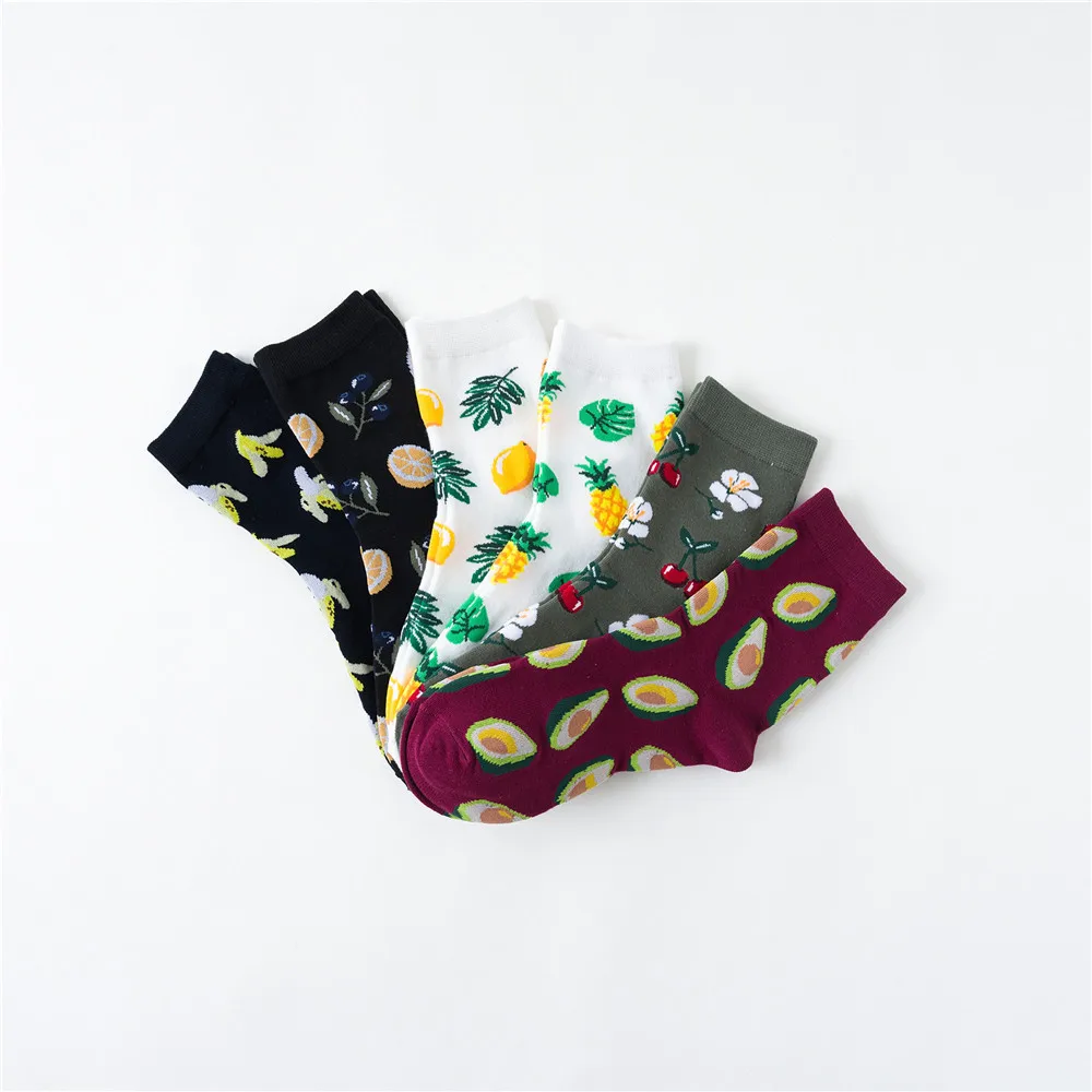 Korean fresh fruit socks lemon avocado pineapple cherry blueberry orange hazelnut banana Harajuku skateboarding socks