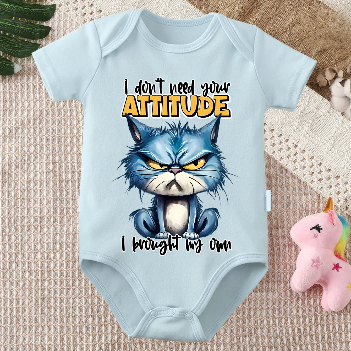 Body de Algodón Puro con Estampado de Gato con Cara de Mala Leche, Divertido Estampado de Granja, Ropa Cómoda para Bebé, Mameluco para Recién Nacidos de 0 a 12 Meses