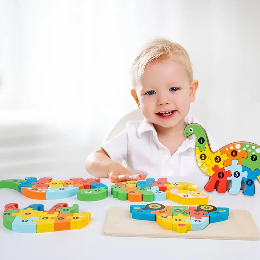 ألغاز خشبية ثلاثية الأبعاد تعليمية على شكل حيوانات كرتونية للتعلم المبكر لعبة ألغاز ذكاء الإدراك للأطفال ألغاز خشبية #4
