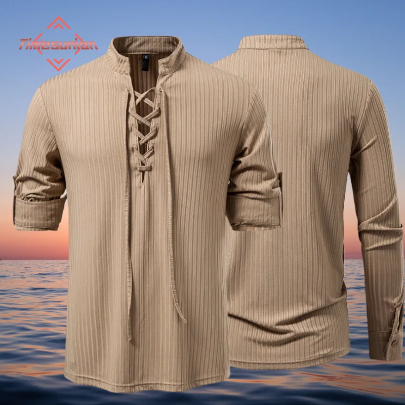

New Casual Blouse T Shirt for Man Tops Long Sleeve Tee Shirt Spring Autumn Slanted Placket Vintage Yoga Shirts