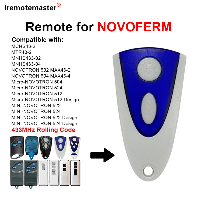 For NOVOFERM MINI-NOVOTRON 524 522 NOVOTRON 502 504 512 522 524 MTR43 MCHS43 MNHS433 Remote Control Garage Door 433.92MHz