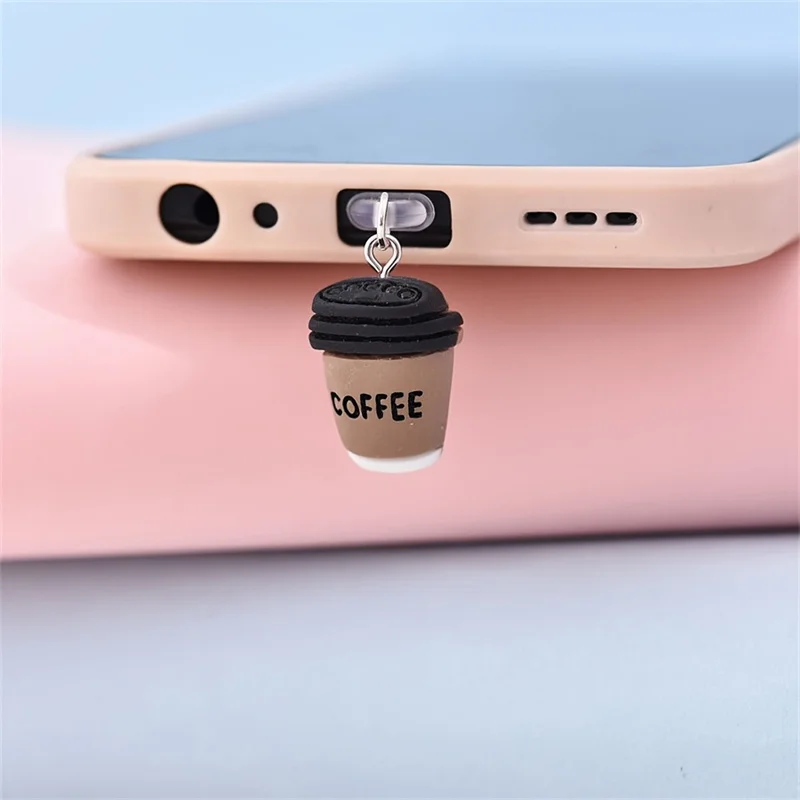 Resin Coffee Cup White beard Pendant Phone Decor Dust Plug for iPhone / Android /Type-C Ports Stylish Decorative Phone Accessory