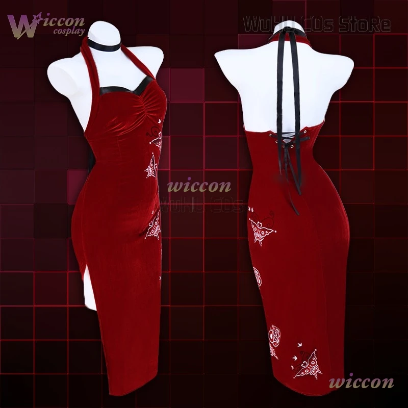 Female Resident 4 Ada Wong Cosplay Costume Evil Cheongsam Red Dress Halloween Carnival Disguise Suit Women Girls