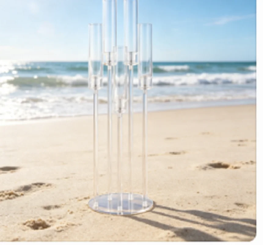 8Sets Acrylic Candelabra Centerpieces for Wedding with LED Candles 33.9 Inches 5 Arm Candlestick Holder with Acrylic Shade for