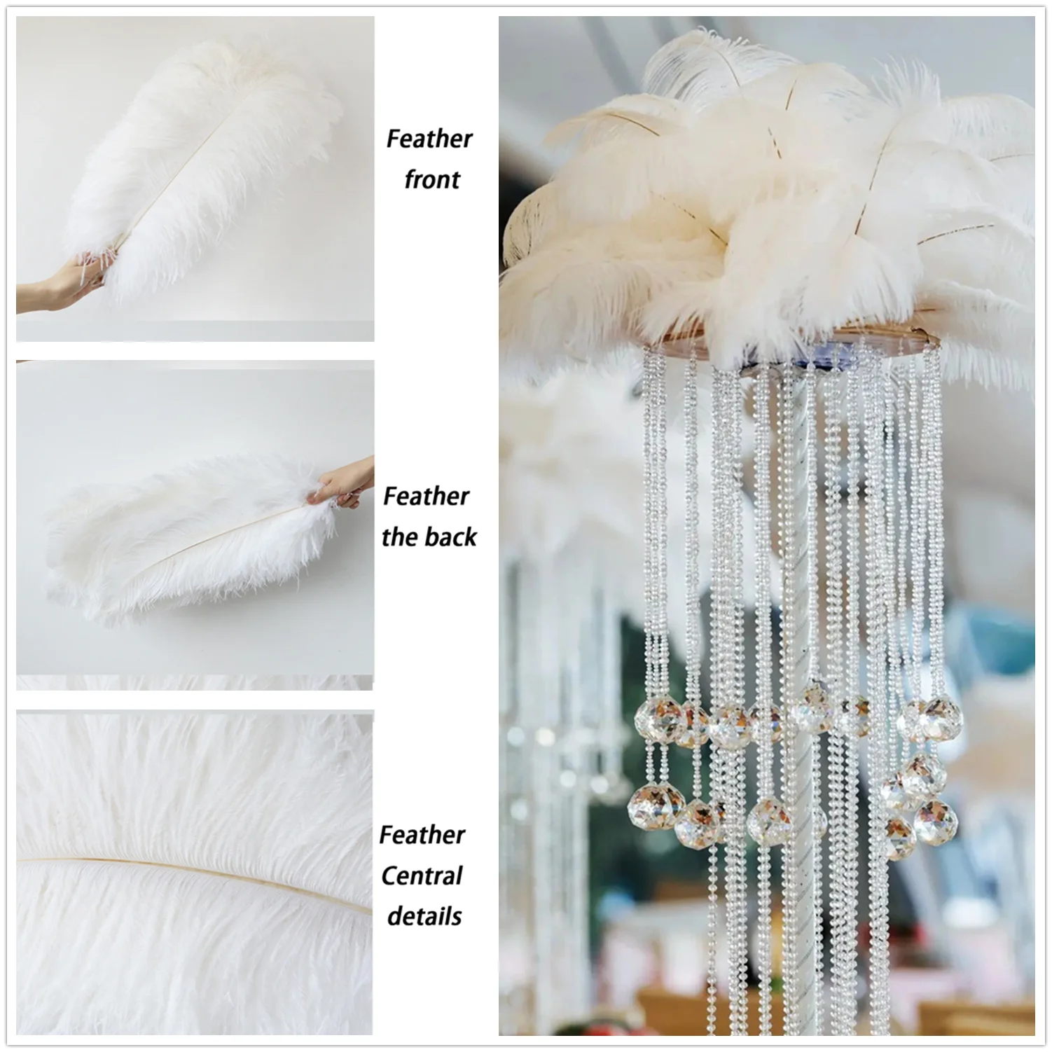 10PCS Natural Ostrich Feathers Bulk 20-45CM /8-18Inch White Plumas Crafts for Wedding Table Center Decor Party Stage Accessories