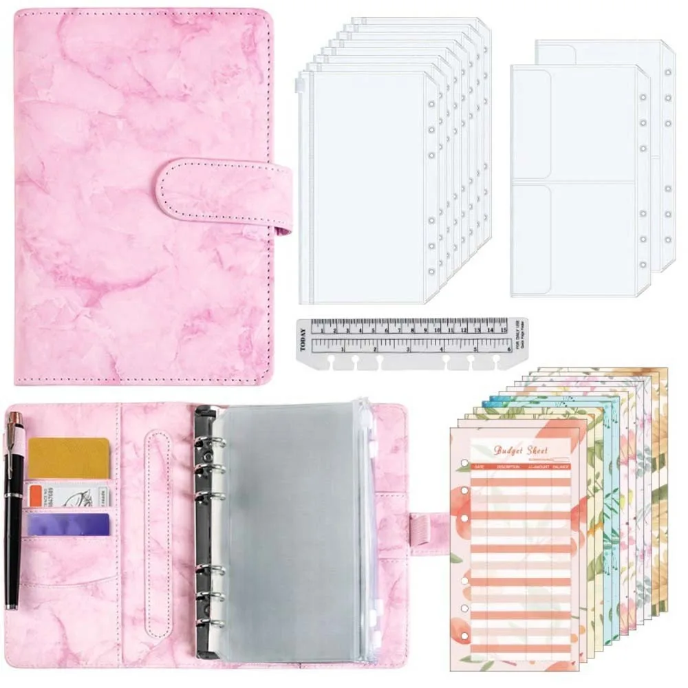 

Marbling Money Saving Binder PU Card Holder Cash Budget Book Money Planner Waterproof Money Saving Notebook Student