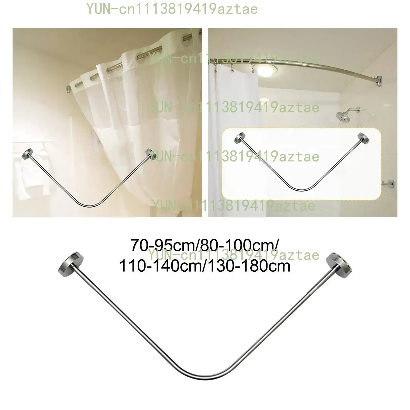 Bathroom Curved Shower Curtain Rod Without Punching l-Shaped Semi-u-Shaped Telescopic Shower Rod Stainless Steel Fan-shaped Rod