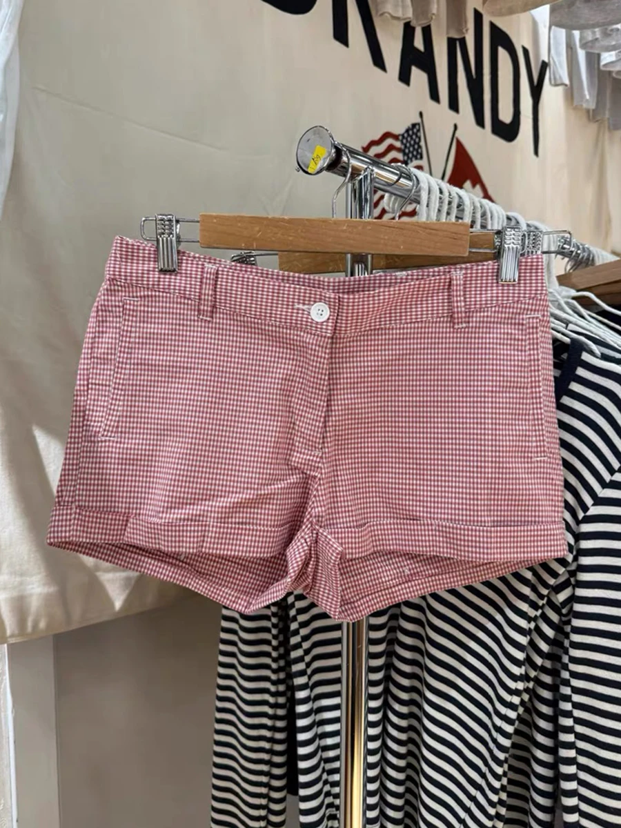 새로운 핑크 격자 무늬 스트레이트 반바지 여성 여름 섹시한 낮은 허리 코튼 짧은 바지 여성 빈티지 streetwear 캐주얼 sweatshorts y2k