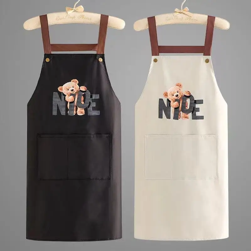 

Printed Apron Waterproof Oil-resistant Kitchen Work Waistcoat Convenient Storage Unisex Adult Apron Japanese Style PVC Material