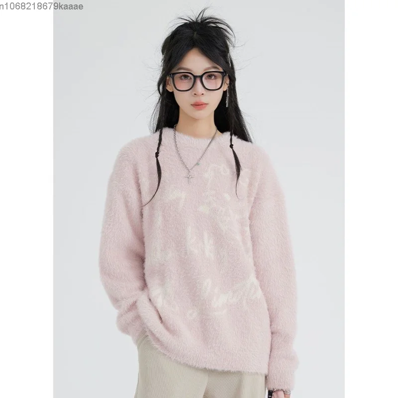 Sanrio Hello Kitty Women Plush Knitted Sweater College Style  Loose Casual Fashion Versatile Pullover Niche Design Commuter Top