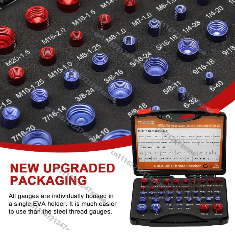 44-Piece Nut Bolt Thread Identifier, Metric & Imperial Thread Gauge, Dual Sided Male , Fast Size Checker for Workshop Toolbox