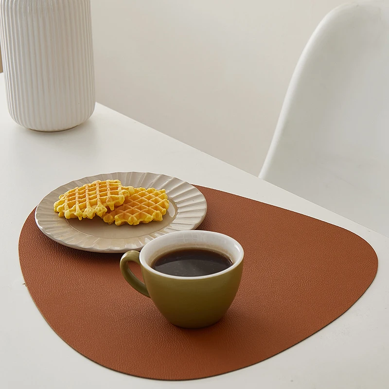 Luxury Bicolor Leather Placemat Waterproof Oil-Proof Heat-Resistant Triangle Oval Table Mats Home Dining Bowl Cup Protection